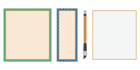 筆と短冊・色紙のシンプルなフレームセット 和風のベクターイラスト素材