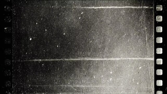 Abstract black and white vertical film strip texture with heavy scratches and dust, Grunge Fast Motion overlay effect for retro cinema style, Old movie projector background with sprocket holes