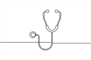 One continuous line art drawing of stethoscope design for medical and healthcare vector illustrations