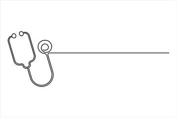 One continuous line art drawing of stethoscope design for medical and healthcare vector illustrations