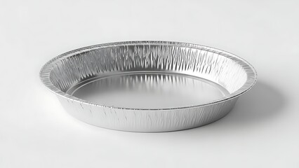 Empty Round Aluminum Foil Pie Pan on White Background.