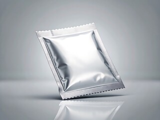 Silver foil condom packet on gray background