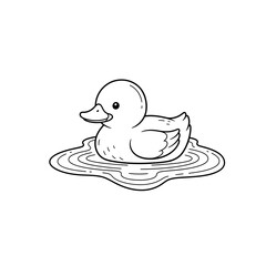 Cute little duckling swimming in a small puddle of water.