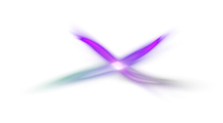 Glowing neon light streak rays horizontal lines on transparent background.