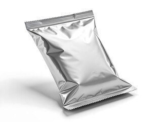 Silver foil pouch packaging on white background