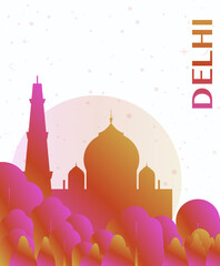 Delhi, India gradient futuristic poster. Vector landmark abstract silhouette graphic for brochure, vertical page, booklet, cover