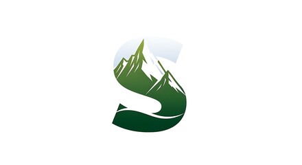 Stylized letter S initial incorporating a natural mountain landscape design