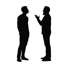 Two Men Silhouettes Talking and Smoking Cigarettes Outdoors, Showing Conversation, Addiction, or Casual Break