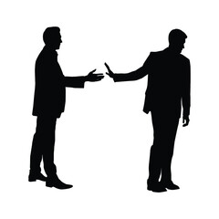 Businessman Rejection Silhouette, One Man Refuses Handshake Offer, Denoting Disagreement, Refusal, or Snub