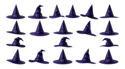 Collection of purple witch hats in different styles