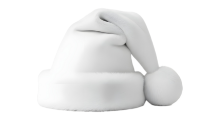 White Christmas Santa Hat with Pom Pom isolated PNG with Transparent Background