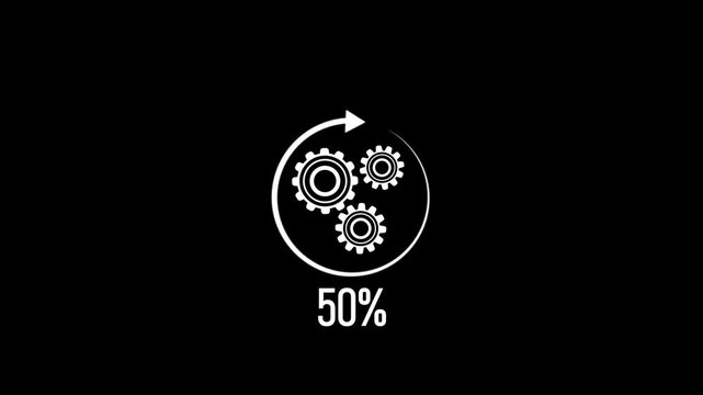 Gears and refresh icon animation - alpha matte. 4K Video motion Animation.