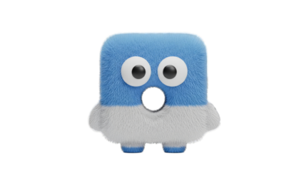 Fluffy Blue Creature Looking at Viewer on White Background
