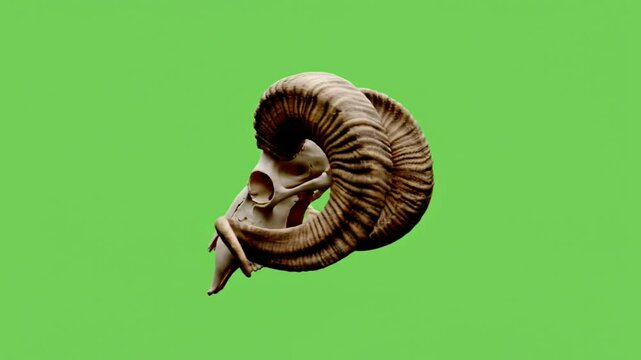 Ram Sheep Skull Rotating 360 Degrees Green Screen Horns Curved Animal Bone Anatomy
