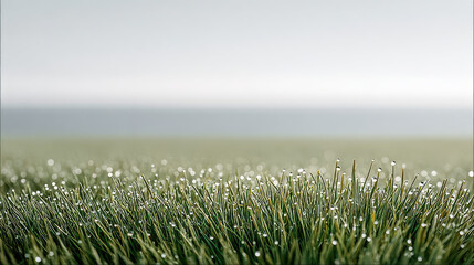 Dewy grass close up with morning bokeh glow