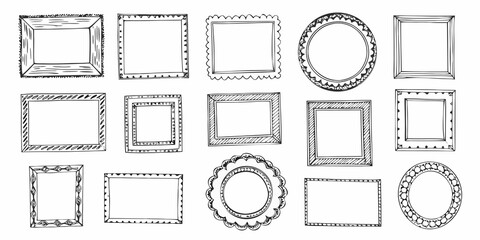 Collection of hand drawn frames in various shapes and decorative styles