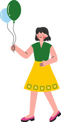 Woman Holding Balloons Character Illustration