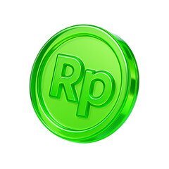 3D Neon Green Rupiah Coin Icon Representing Indonesian Currency