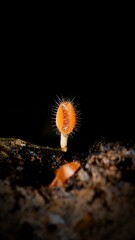 Scutellinia scutellata, common eyelash, Molly eye-winker, scarlet elf cap on dark background