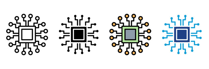 Technology  Digital Icon Set Multiple Style Collection. Laptop, Smartphone, Tablet, Desktop PC, Server, Cloud Computing, Artificial Intelligence, Robot, Microchip, Circuit Board, Coding, Keyboard, Mo