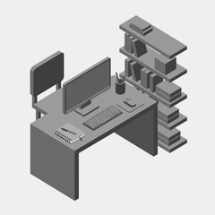 Modern Computer Workstation with Office Supplies.