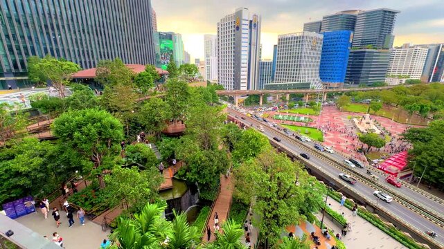 14 December 2025 View of Lumphini Lumpini Park at Si Lom Silom taken from Central Park Mall in BKK Bangkok Thai Thailand  