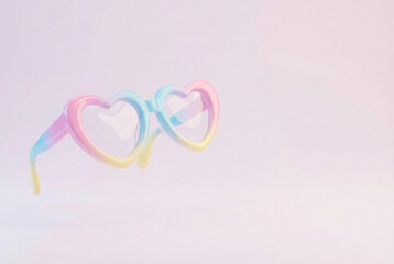 Fototapeta premium Pastel heart shaped sunglasses on soft background minimal fashion style