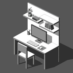 Modern Computer Desk with Office Supplies.