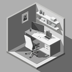 Isometric View of Modern Office Workspace.