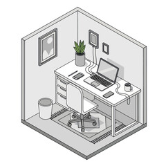 Isometric Illustration of Modern Home Office Workspace.
