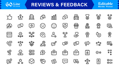 Reviews Feedback Line Icon Pack – Unique Minimal Modern Professional Collection of Client Rating and Survey Icons with Clean Outline Style and Vector Precision
