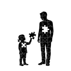 Fototapeta premium Father and daughter puzzle silhouettes connecting missing pieces.