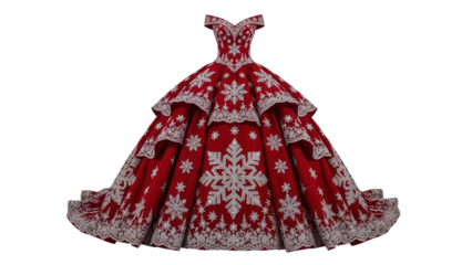 Red and Silver Embroidered Ball Gown Wedding Dress isolated PNG with Transparent Background