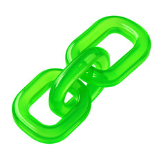3D Neon Green Chain Link Icon Representing Blockchain Connection