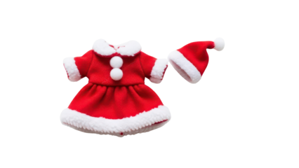 Red and White Santa Claus Costume Dress and Hat Product Shot isolated PNG with Transparent Background