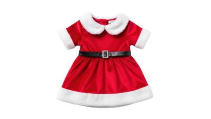 Red Velvet Baby Santa Dress with White Fur Trim and Black Belt isolated PNG with Transparent Background