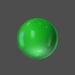 Realistic 3D green glass ball with glares and highlights effect, vector volume glossy sphere, spherical figure shape
