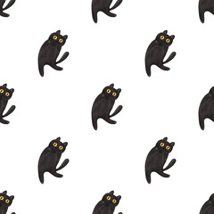Seamless Pattern of Watercolor Black Cat