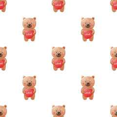 Seamless Pattern of Watercolor Bear