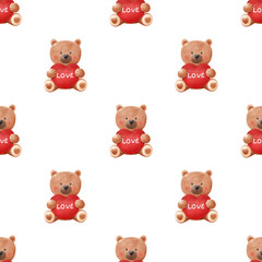 Seamless Pattern of Watercolor Bear