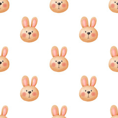Seamless Pattern of Watercolor Bunny