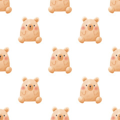 Seamless Pattern of Watercolor Bear