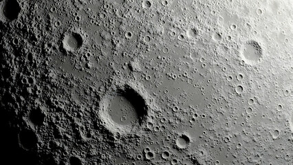 Cratered lunar surface with large impact craters and textured terrain including moon space astronomy