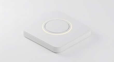 White square device w rounded edges a raised circle at center soft light ring Set on a white background