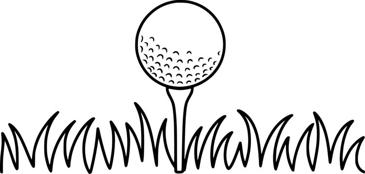 Simple Line Art of a Golf Ball on a Tee in Grass