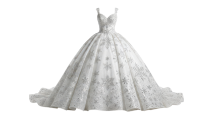 Elegant White Ball Gown Wedding Dress with Sparkle Pattern isolated PNG with Transparent Background