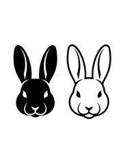 Obraz premium Rabbit Silhouette: A study of contrasting rabbit head silhouettes, embodying simplicity and graphic appeal, suitable for various design applications.
