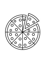 Pizza Slice Delight: a whole pizza illustration, with a slice removed, simple lines and easy to understand.