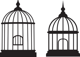 Two decorative bird cages in silhouette