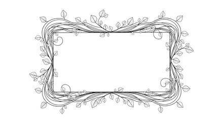 Fototapeta premium Interwoven vines create a decorative frame with a generous blank center suitable for text and invitations surrounded by leaves and graceful curves.